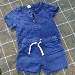 Navy Blue Linen Set 6-12M